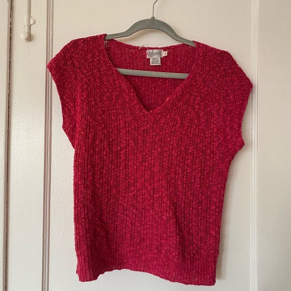 Vintage Hot Pink Short Sleeve Sweater Shirt Size Large